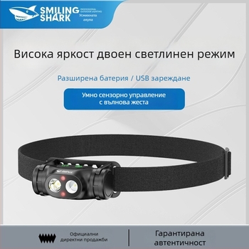 Многофункционална взривоустойчива челна лампа с жестов сензор, LED осветление, ABS корпус, батерия 800–5000 мАч, зареждане, обхват 100–200 м