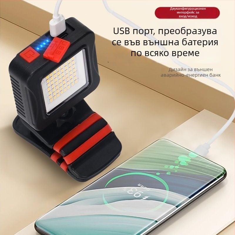 Светлина за автомобилен ремонт с COB LED, антихлъзгаща скоба, 360° въртене, презареждаща се батерия 10000 mAh, обхват до 50 m, зарядно включено