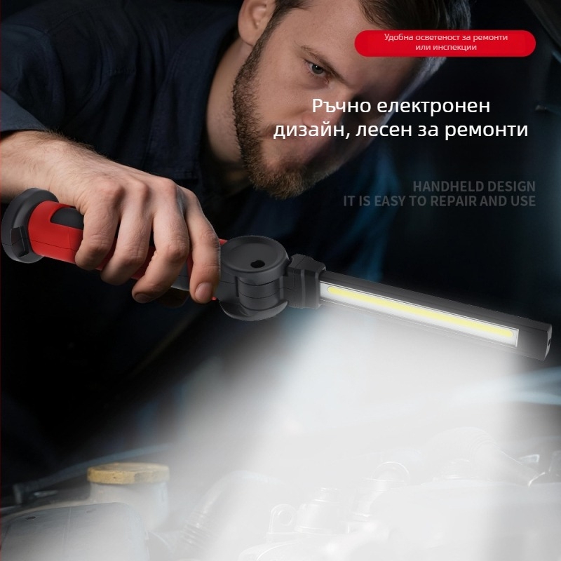 Ръчна сгъваема работна лампа с COB LED, въртяща глава, магнитна основа, регулируема яркост, 3.7V