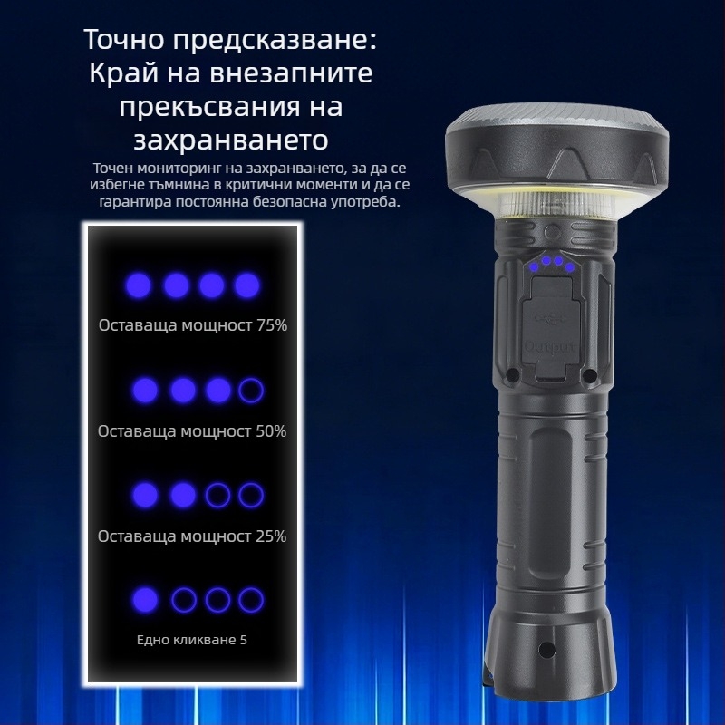 JB-8+1 ръчен фенер със 360° лъч, 5000 lm макс, IP65 водоустойчив, презареждаем 3.7V 1200mAh 18650, 10W