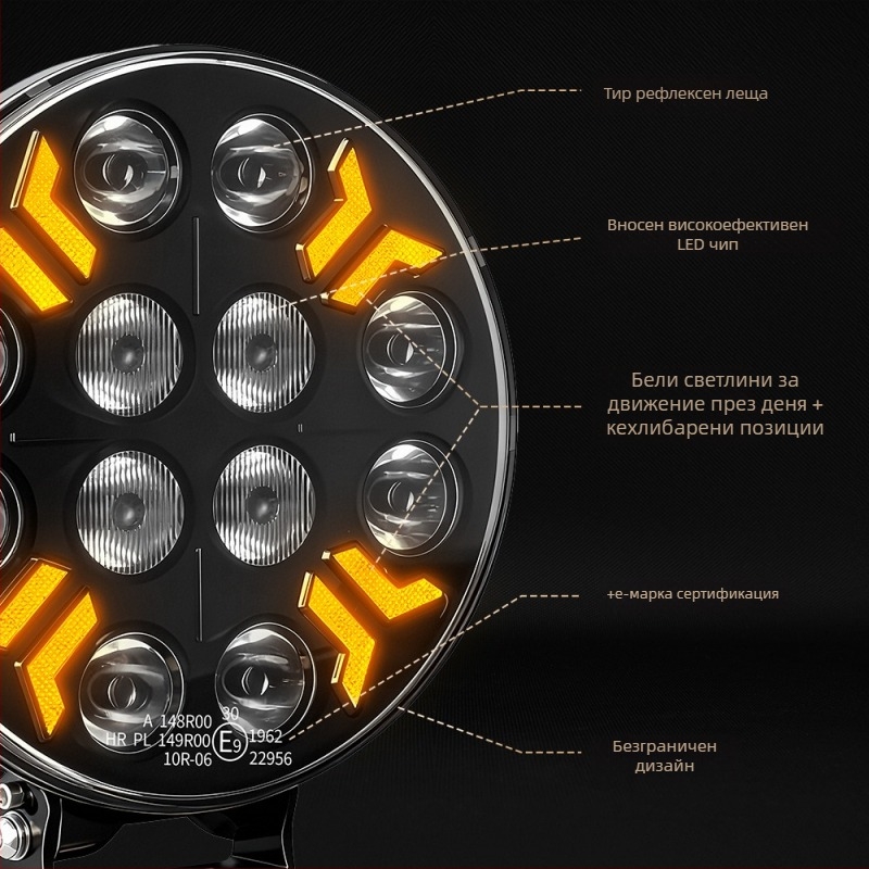 LED кръгла офроуд светлина за автомобил, 160W/пара, 9-32V DC, 20000 lm/пара, 6000K