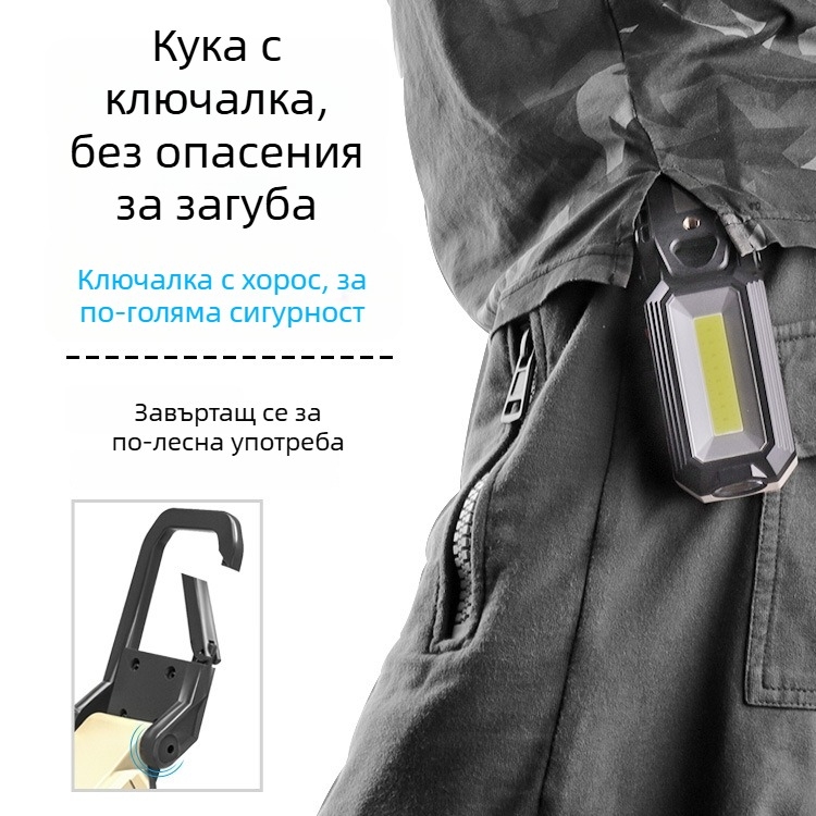 COB работна лампа с магнитна закачалка, 10W LED, 2400mAh акумулатор, сгъваема, 360° въртене, зареждаема