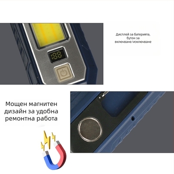 COB LED външна работна светлина за автомобилен ремонт с магнитно закрепване и цифров дисплей, презареждаема, Type-C интерфейс, 10W, 300 lm, IP55, 180° лъч