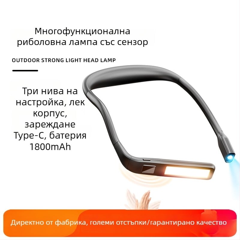 Индукционна риболовна лампа с каишка за врата, преносимо 2.5W фенерче, презареждаща се батерия 18650, живот на светлината 50 000 ч, време за зареждане 3 ч
