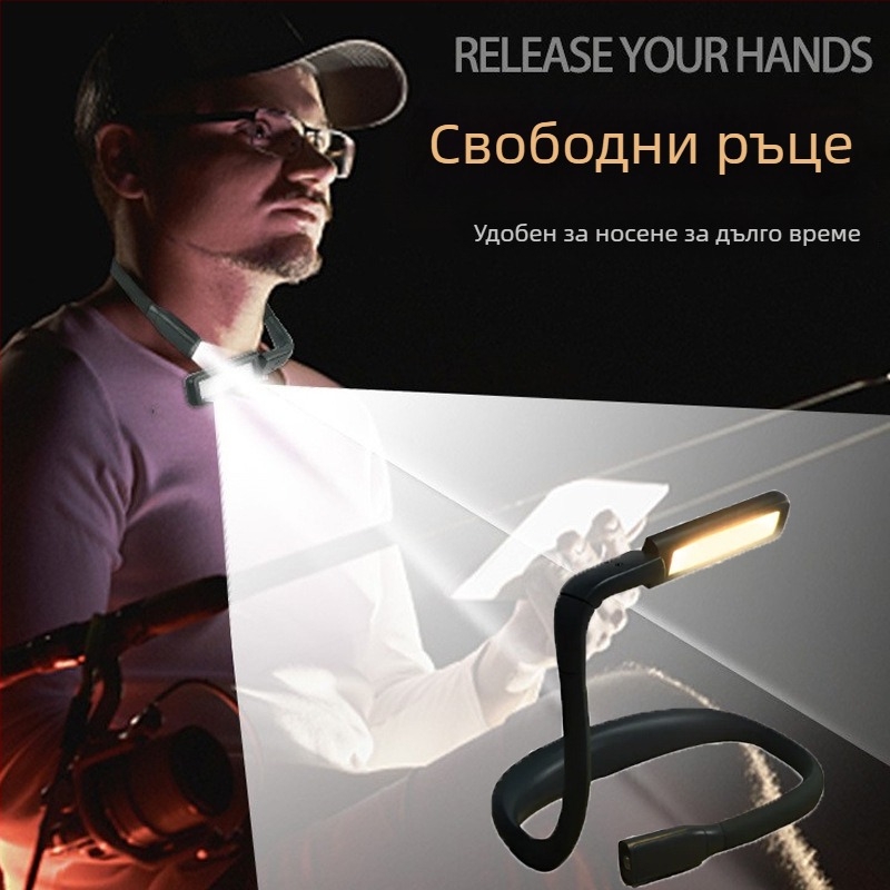 Индукционна риболовна лампа с каишка за врата, преносимо 2.5W фенерче, презареждаща се батерия 18650, живот на светлината 50 000 ч, време за зареждане 3 ч