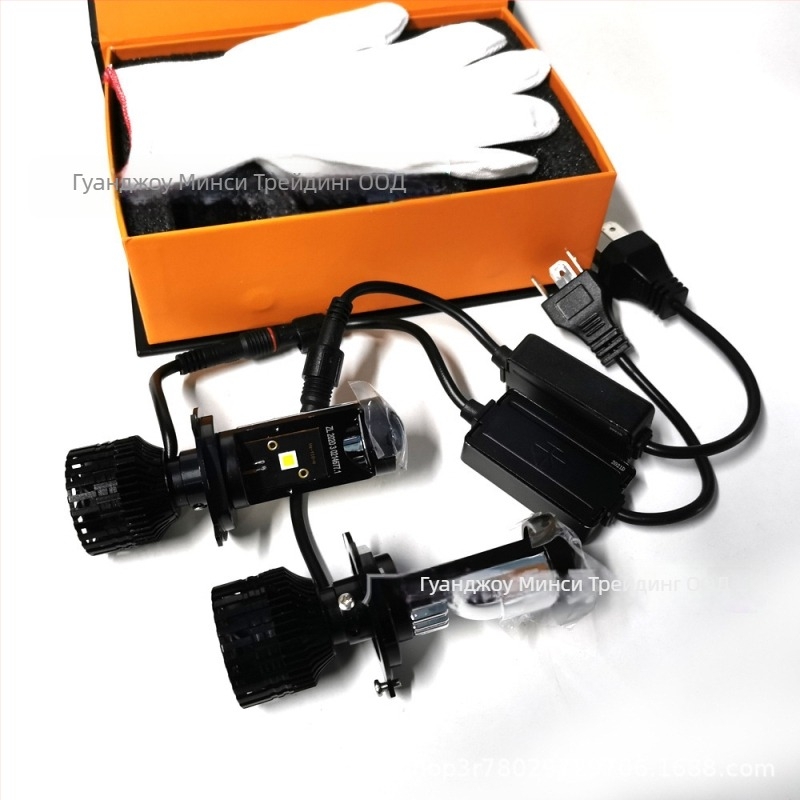 Y10 LED фар за мотоциклет с двойна светлина H4/H7 и мини леща с рибешко око, 12V, 36W, 6000LM, IP67