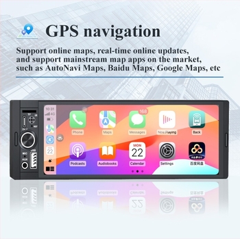 Универсален автомобилен централен дисплей с GPS навигация и безжично CarPlay, IPS екран, резолюция 1280x480, захранване 12V-24V