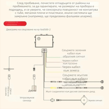 Система за мониторинг на слепи зони с асистент за смяна на лентата и радарна аларма, съвместима с огледало за обратно виждане — 2 датчика, 12V, известяване с buzzer, радар за обратно движение