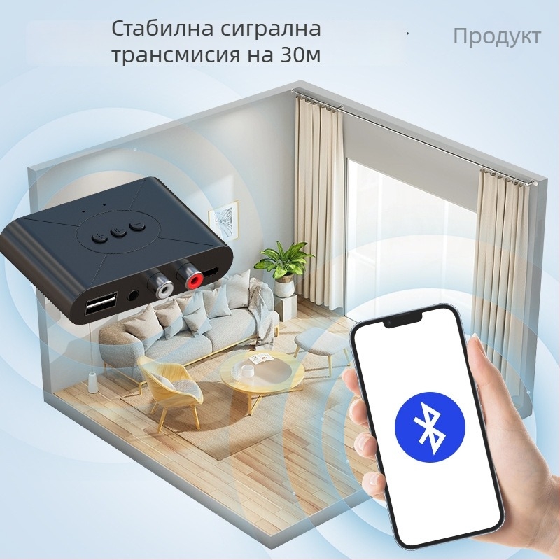 NFC Bluetooth автомобилен приемник за хендс‑фри и USB музика, Bluetooth 5.3, Type‑C интерфейс, Plug‑and‑Play, външно захранване, кабел 0.8 м
