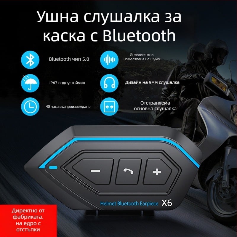 Мотоциклетна каска Bluetooth слушалка – IP67 водоустойчива, Bluetooth 5.0, ниска латентност, тегло 50 g, диаметър на говорителя 30 мм
