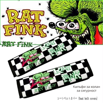 Подплата за презрамката на автомобилен колан – JDM, плюшен дизайн Rat Fink, къс плюш, интериорен аксесоар за автомобил