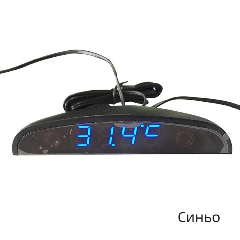 LED автомобилен часовник със сензорно управление, показване на часа, двойна температура и дисплей за напрежение