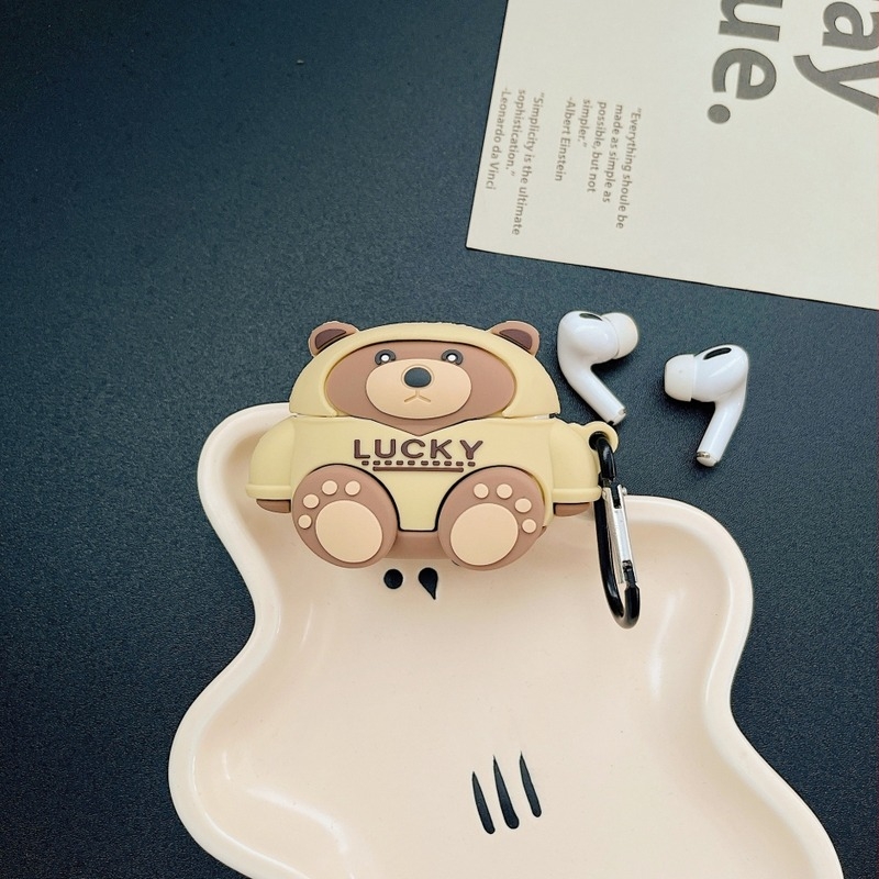 AirPods Teddy Bear силиконов калъф за Apple - мек корпус, карикатурен дизайн, 3D релеф, поддръжка за персонализация