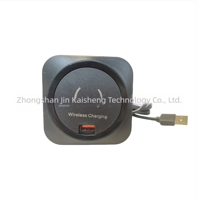 Вградено безжично зарядно за бюро с USB-A и USB-C, 15W Qi, монтажен отвор 60 мм, бързо зареждане QC3.0