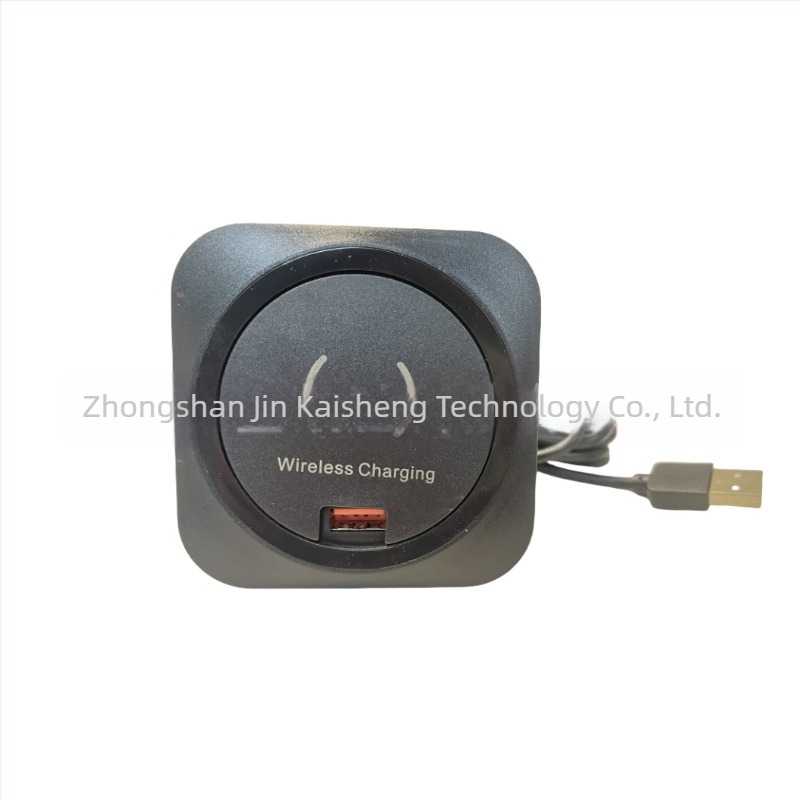 Вградено безжично зарядно за бюро с USB-A и USB-C, 15W Qi, монтажен отвор 60 мм, бързо зареждане QC3.0