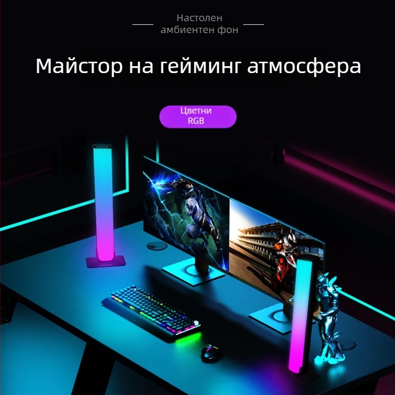 USB настолна светлина за атмосфера на компютър, Bluetooth 24 клавиша, управление чрез приложение, музикално улавяне чрез приложение, колонен монтаж