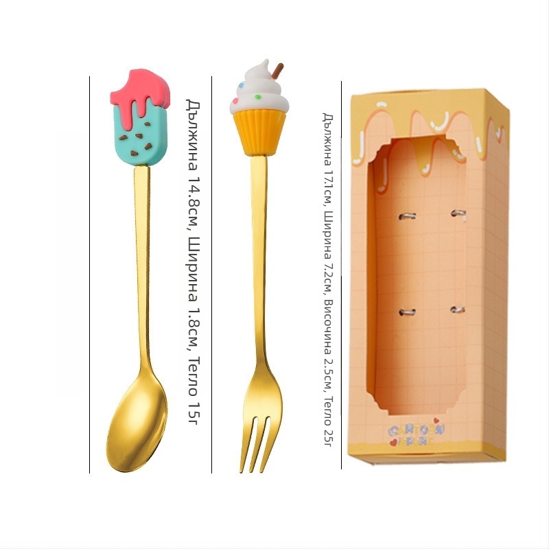 Сет прибори за хранене за деца от неръждаема стомана – сладък стил, карикатурен дизайн, огледално полиране