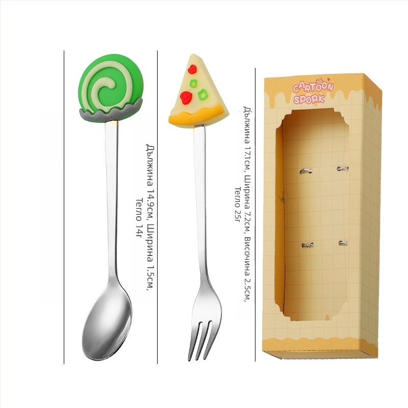 Сет прибори за хранене за деца от неръждаема стомана – сладък стил, карикатурен дизайн, огледално полиране