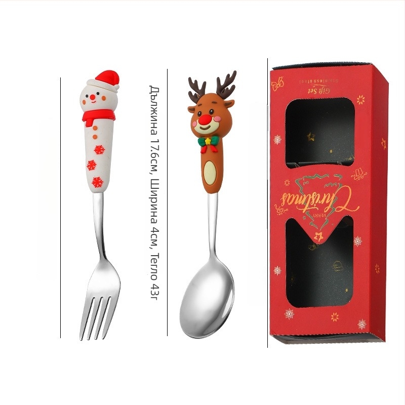 Сет прибори за хранене за деца от неръждаема стомана – сладък стил, карикатурен дизайн, огледално полиране