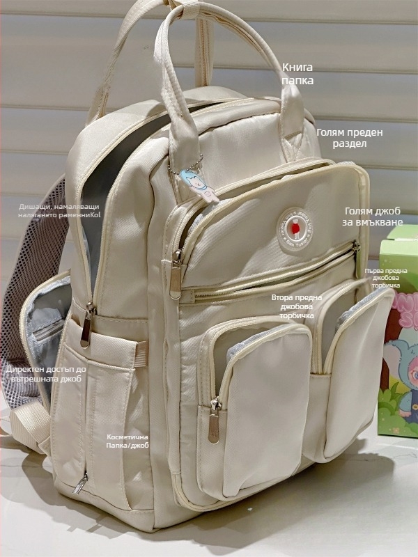 Раница за мама с голям капацитет, презрамки с въздушна възглавница, полиестер, оксфордена подплата, пролет 2025
