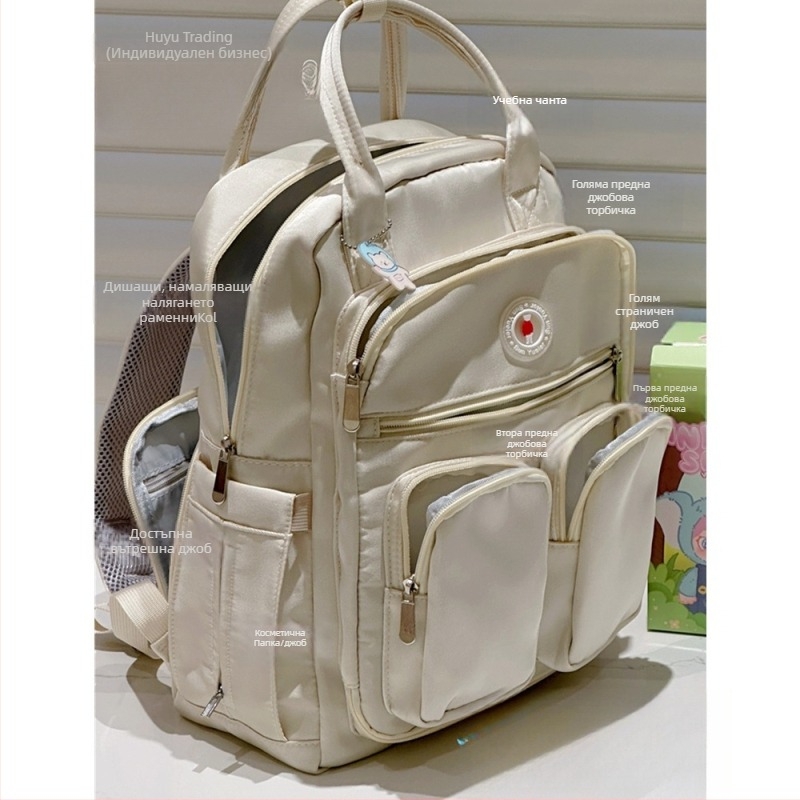 Раница за мама с голям капацитет, презрамки с въздушна възглавница, полиестер, оксфордена подплата, пролет 2025