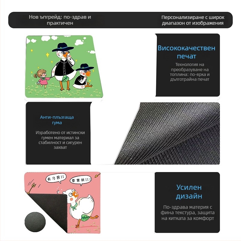 Мишкоподложка за офис и игри: натурален каучук, против приплъзване, печат чрез трансфер на топлина, OEM обработка.