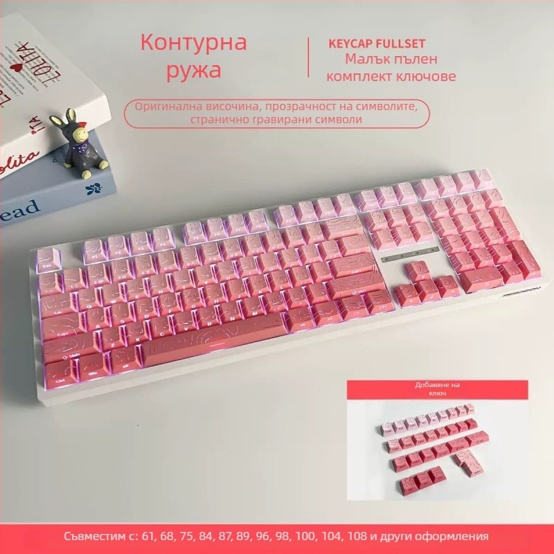 Странично гравирани полупрозрачни капачки за клавиши за клавиатури със 61/68/75/84/87 клавиши; без подсветка; не водоустойчиви