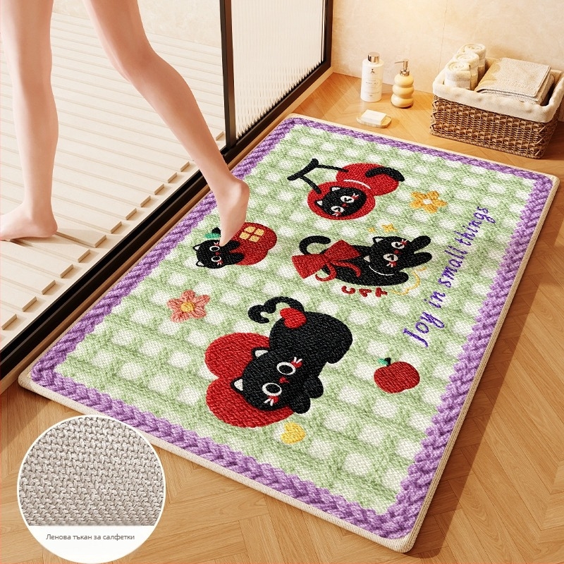 Ленена тъкана постелка за баня - абсорбираща, бързосъхнеща, принт с животни, полиестерни влакна