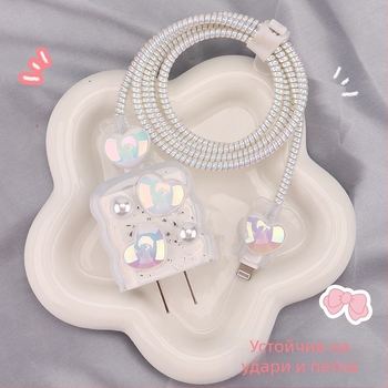 TPU защитен калъф за кабел за зареждане с вграден навивател, тип 12, стил навиване японски и корейски за iPhone и iPad