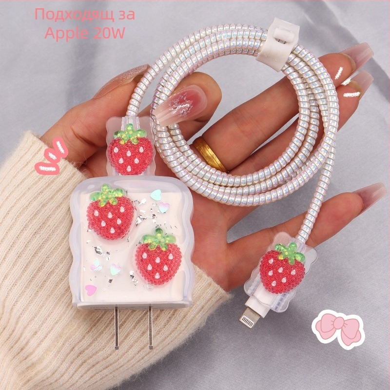 TPU защитен калъф за кабел за зареждане с вграден навивател, тип 12, стил навиване японски и корейски за iPhone и iPad