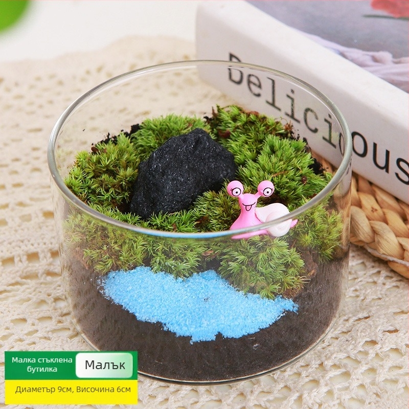 DIY комплект за мъхов микро ландшафт — цилиндрични бутилки с материали, творчески семейни занаяти, мини зелени растения, бизнес подарък