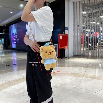 Плюшена раница за деца с дизайн на мило меченце, кръстосан джоб за телефон, полиестрова подплата, лято 2024