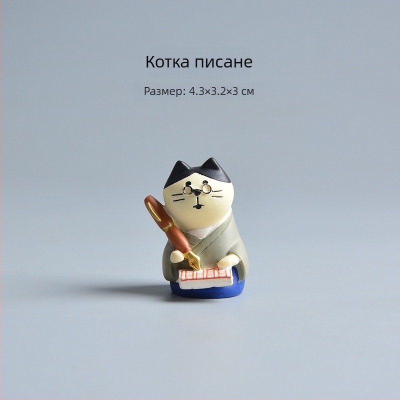 Настолна лампа с котка в карикатурен стил, изработена от синтетична смола, мини ландшафт бонсай