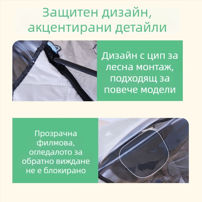 Предно ветробранно стъкло за електрически мотоциклет – прозрачно, водоустойчиво, слънцезащитно; модел 001; подходящо за мотори с огледало за обратно виждане и без кошница; материал: Oxford плат + пластмаса