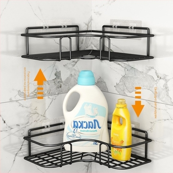 Триъгълен рафт за баня - желязо, изпичана боя, еднослоен дизайн, товар: 5