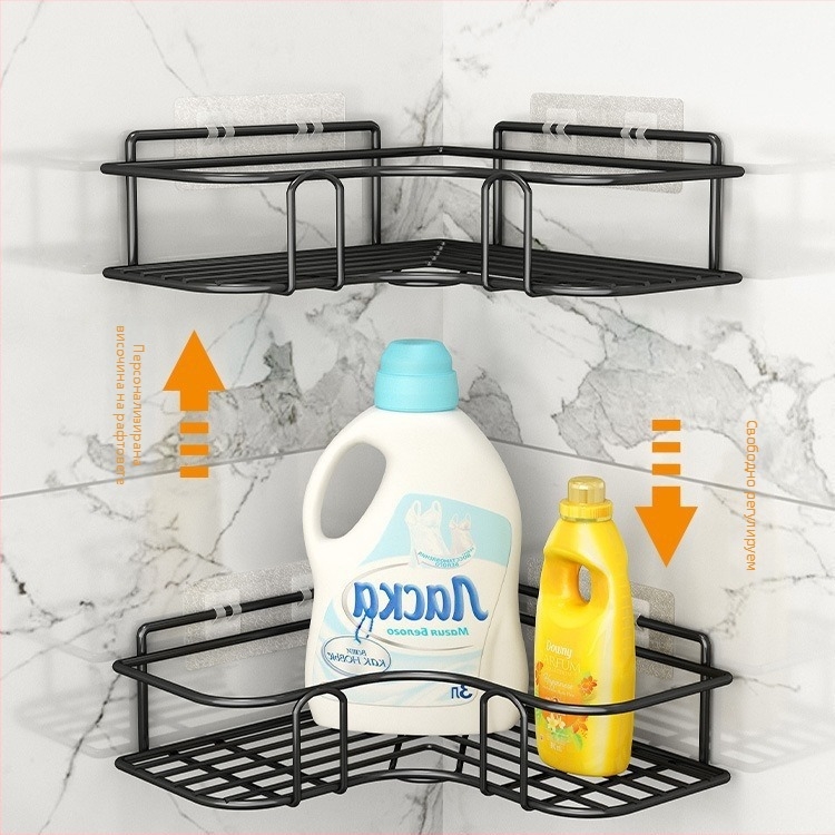 Триъгълен рафт за баня - желязо, изпичана боя, еднослоен дизайн, товар: 5