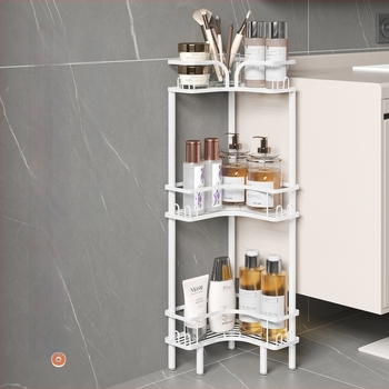 Баня ъглов свободностоящ рафт за съхранение — изработен от желязо, покритие с изпичана боя, квадратна форма, 1 ниво, Wolifang, модерен минималистичен стил