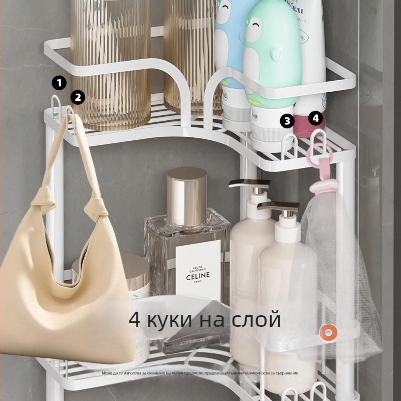 Баня ъглов свободностоящ рафт за съхранение — изработен от желязо, покритие с изпичана боя, квадратна форма, 1 ниво, Wolifang, модерен минималистичен стил