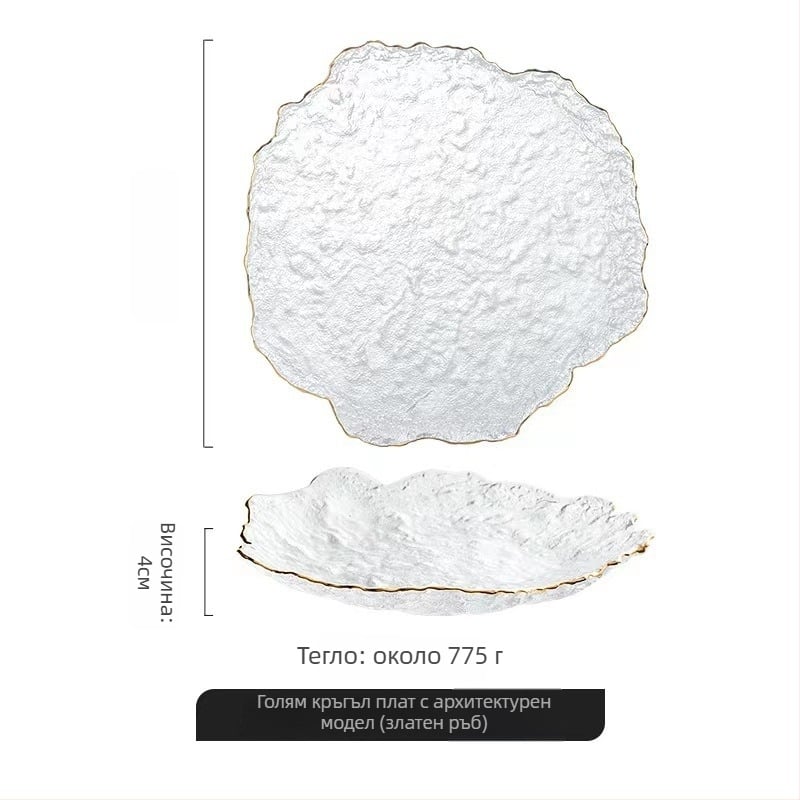 Стъклена правоъгълна чиния за сервиране, японски стил, ръчно рисувана повърхност, възможност за печат на лого и персонализирана обработка