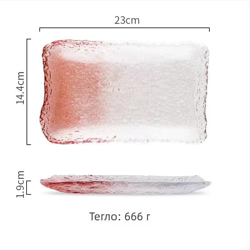 Стъклена правоъгълна чиния за сервиране, японски стил, ръчно рисувана повърхност, възможност за печат на лого и персонализирана обработка