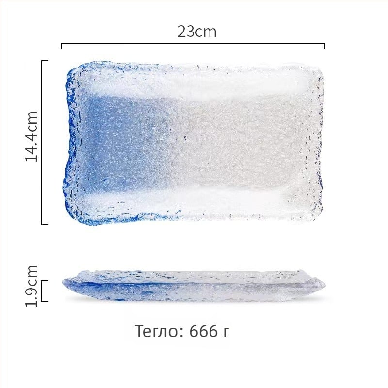 Стъклена правоъгълна чиния за сервиране, японски стил, ръчно рисувана повърхност, възможност за печат на лого и персонализирана обработка