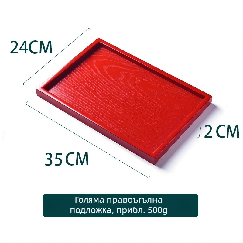 Дървена кръгла тава – повърхност с червен глазур, едноцветен дизайн, печатано лого, нов китайски стил