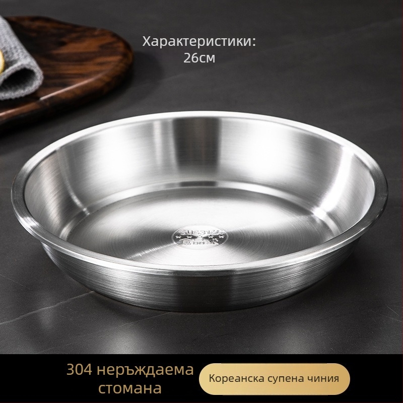 316L неръждаема стомана – чиния за хранене, кръгла, хранителен клас, сатенено полирана повърхност, едноцветен дизайн