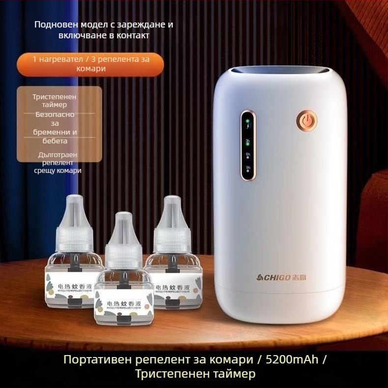 USB зареждащ безжичен убивател на комари за вътрешно и външно ползване, модел Chigo LBH107, LED светлина, обхват 21–30㎡, вградена батерия 501–800 mAh, време на работа 6–8 ч