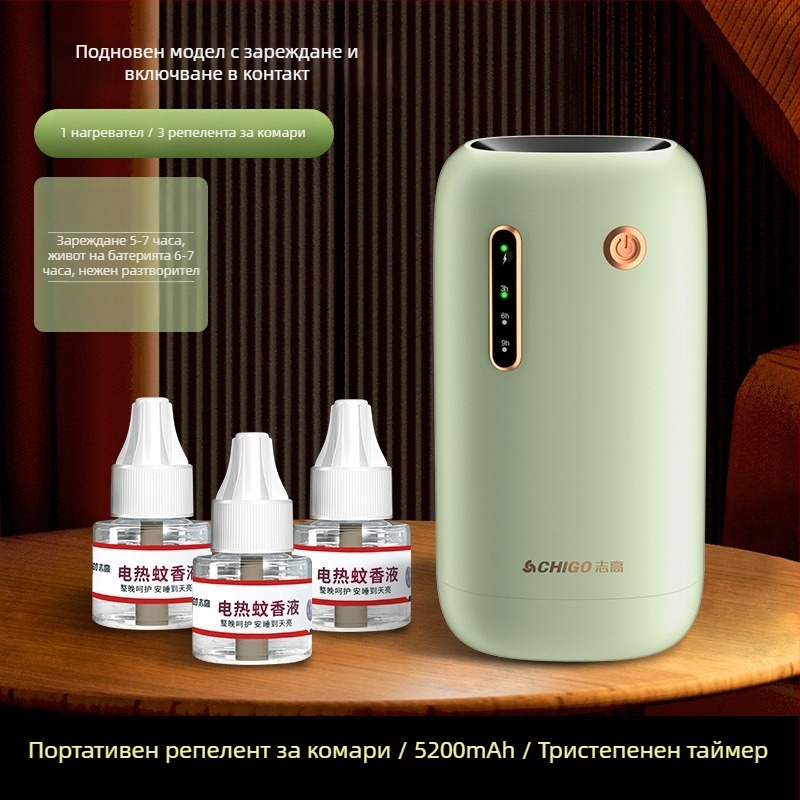 USB зареждащ безжичен убивател на комари за вътрешно и външно ползване, модел Chigo LBH107, LED светлина, обхват 21–30㎡, вградена батерия 501–800 mAh, време на работа 6–8 ч
