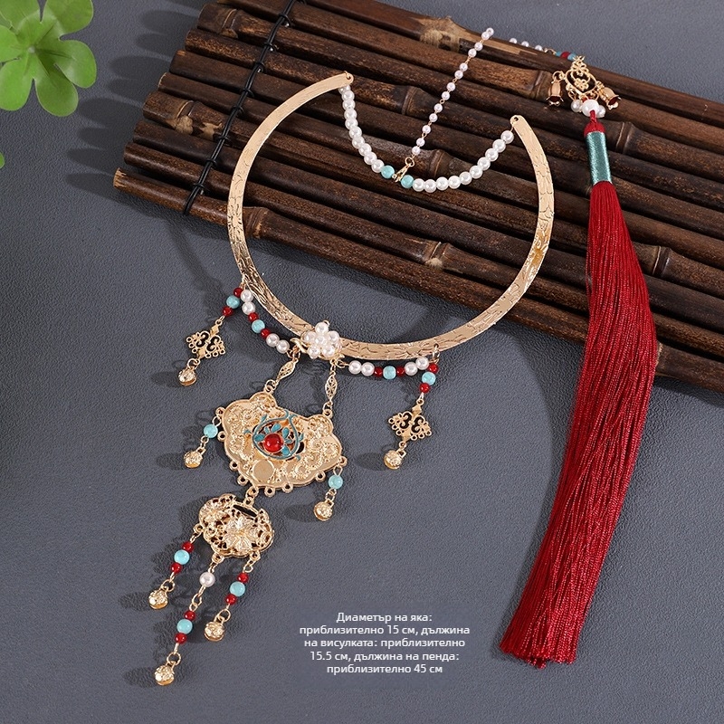 Колие с яка от сплав, геометричен дизайн, етно стил, верига с топчета, Есен 2025 издание