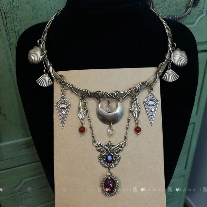 Полумесец чокер от сплав, обикновена верига, женски модел, античен стил, тегло 10