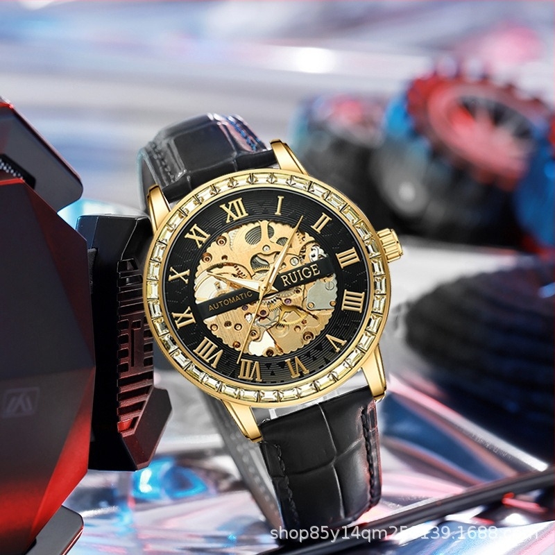 Reigo A2-3 луксозен скелетен автоматичен механичен часовник за мъже, корпус и гривна от неръждаема стомана, аналогов дисплей, водоустойчивост 30M