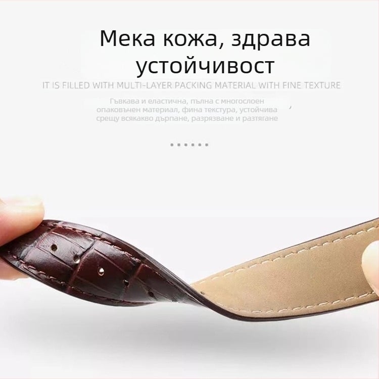 Кожена каишка за часовник от естествена кожа Beiji с двойна катарама-пеперуда, модел на бамбук, пролет 2024