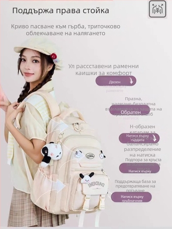 Раница за момичета, голям капацитет, ултралека, Oxford плат, за 3–4 клас.